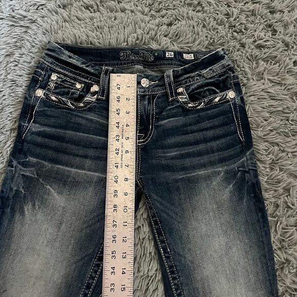 Miss Me Mid Rise EasyBoot Fleur Studded Y2K Blue Denim Jeans 26 - Picture 6 of 9